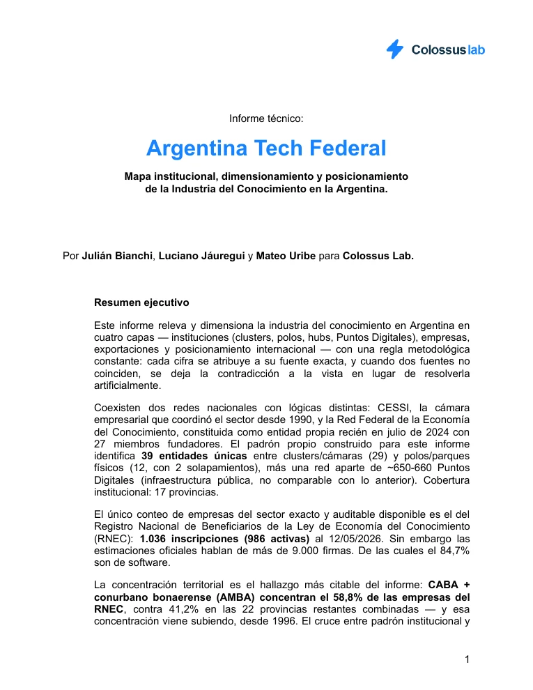 Portada del informe técnico Argentina Tech Federal